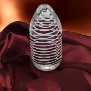 Paperweight Latticinio Spirals Signed "A T" Oval Oblong